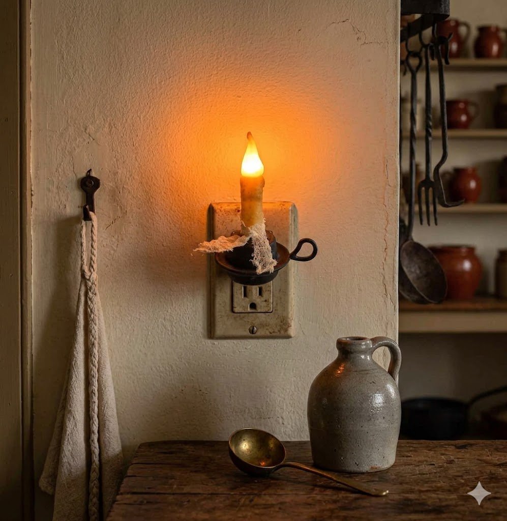 Primitive Handcrafted USA 3 1/2" Mustard Candlestick Night Light