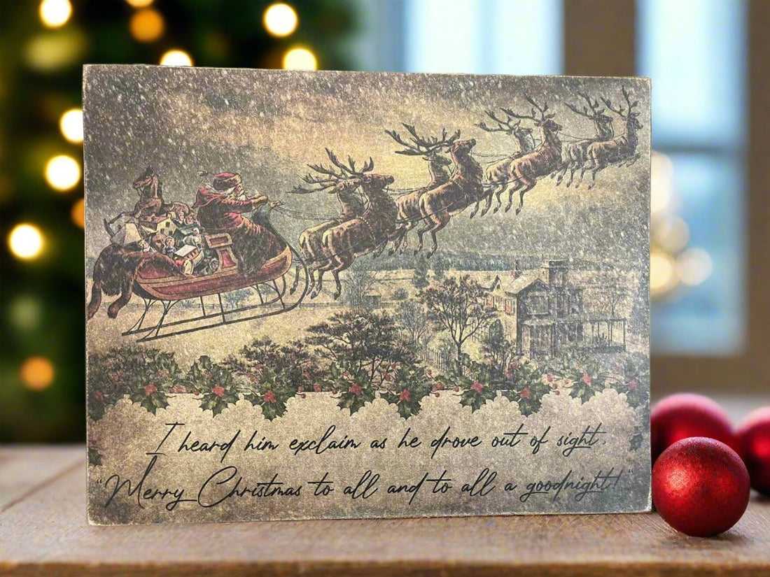 Christmas Handcrafted 10”x 8” And To All a Good Night Santa Canvas Plaque - The Primitive Pineapple Collection