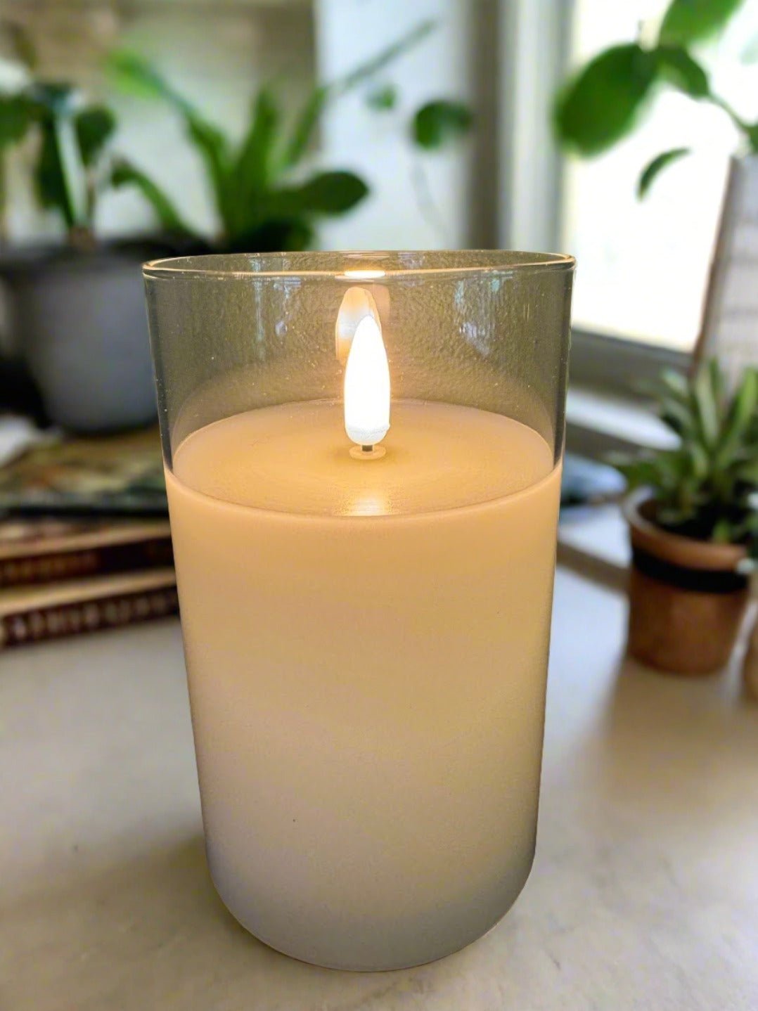 Primitive Ragon House 5" Glass 3D Flame Battery Candle 6hr Timer - The Primitive Pineapple Collection
