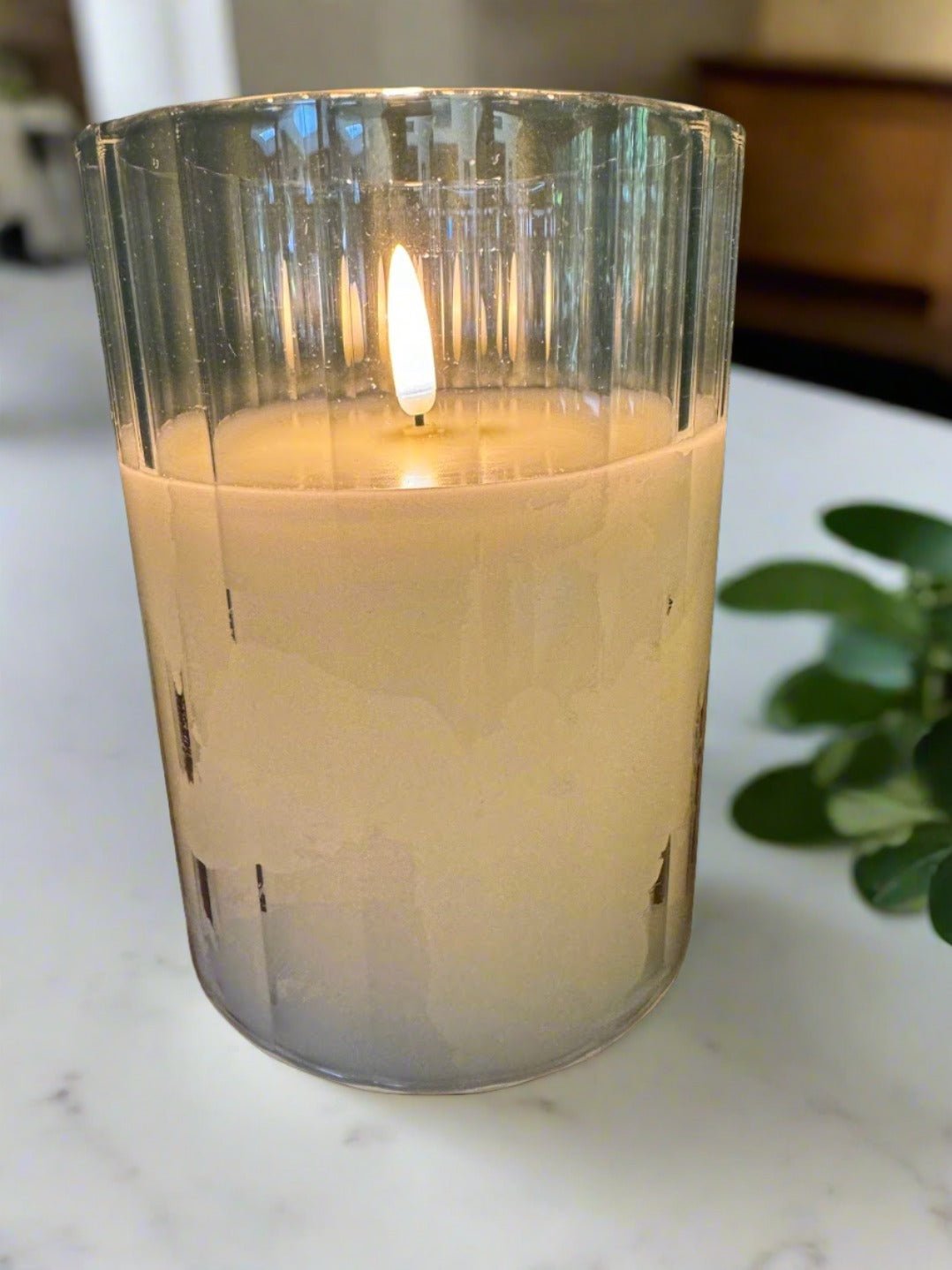 Primitive Ragon House 5" Cream Fluted Glass 3D Flame Battery Candle 6hr Timer - The Primitive Pineapple Collection