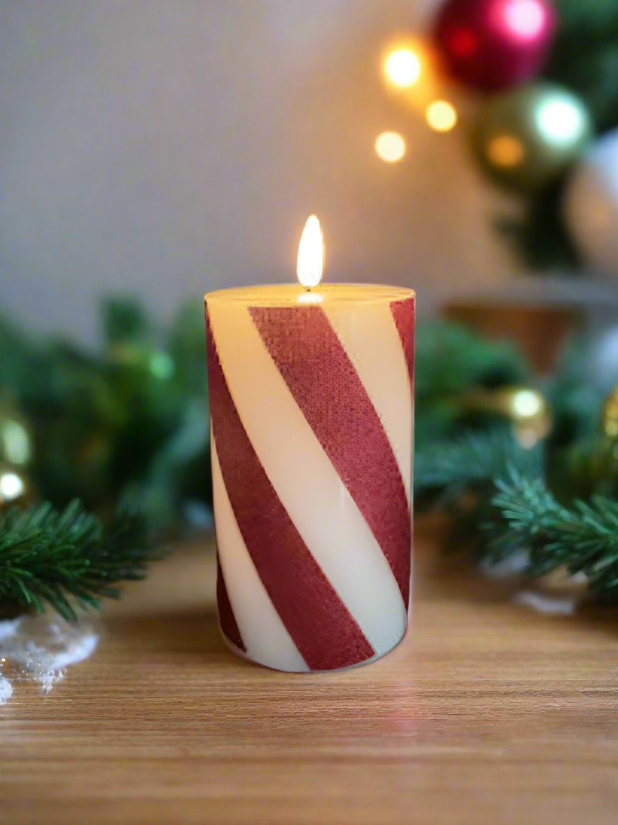 Ragon House Christmas 5" 3D Flame Candy Cane Flicker Pillar 6hr timer - The Primitive Pineapple Collection