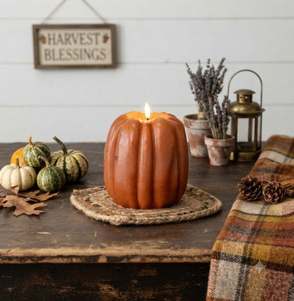 Ragon House Fall Halloween 6.5" Orange 3D Flame Pumpkin Candle w/ Timer