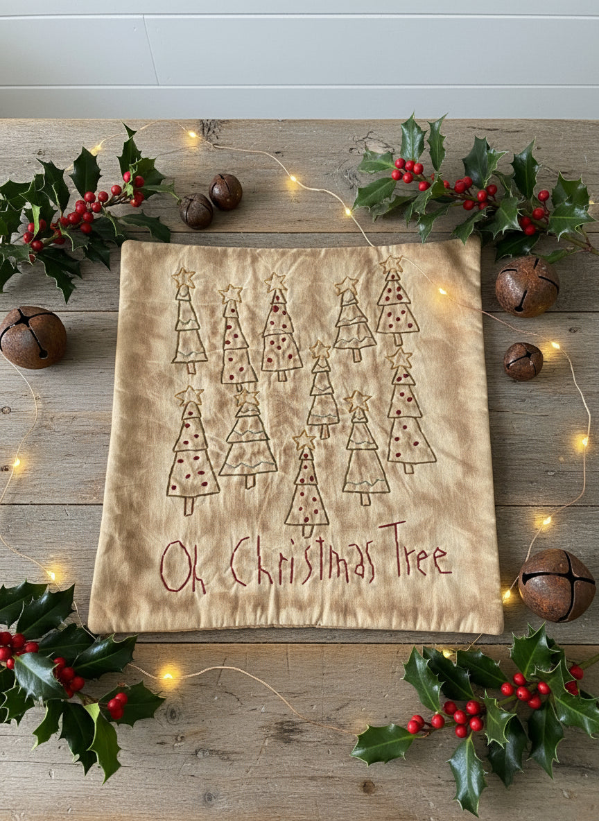 Primitive Handmade Candle Mat Grungy Oh Christmas Tree Mat USA