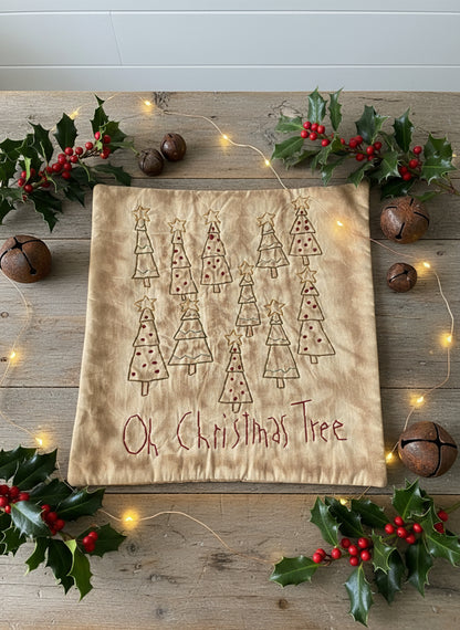 Primitive Handmade Candle Mat Grungy Oh Christmas Tree Mat USA