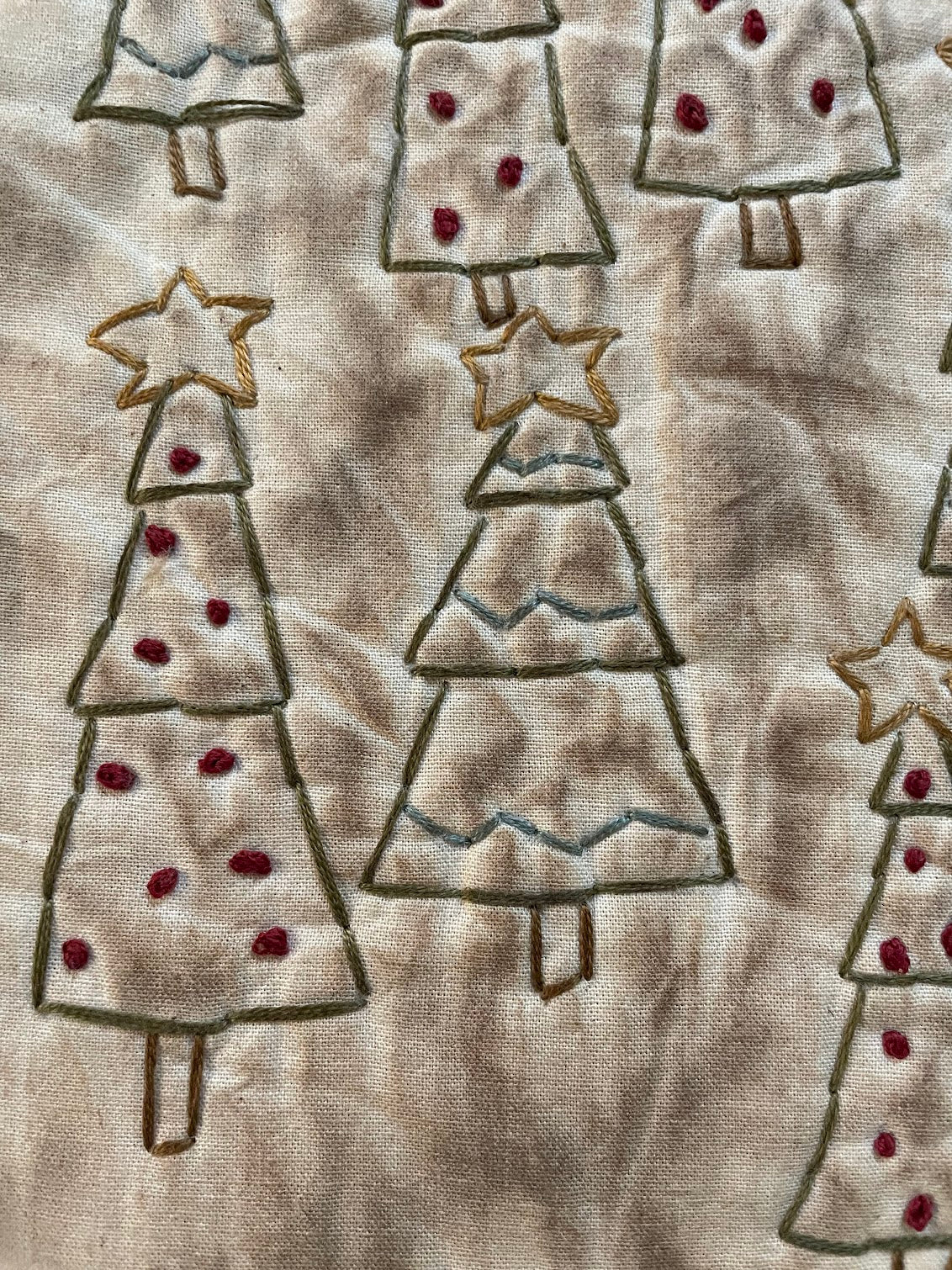 Primitive Handmade Candle Mat Grungy 10&quot;Oh Christmas Tree Stitched Mat - The Primitive Pineapple Collection