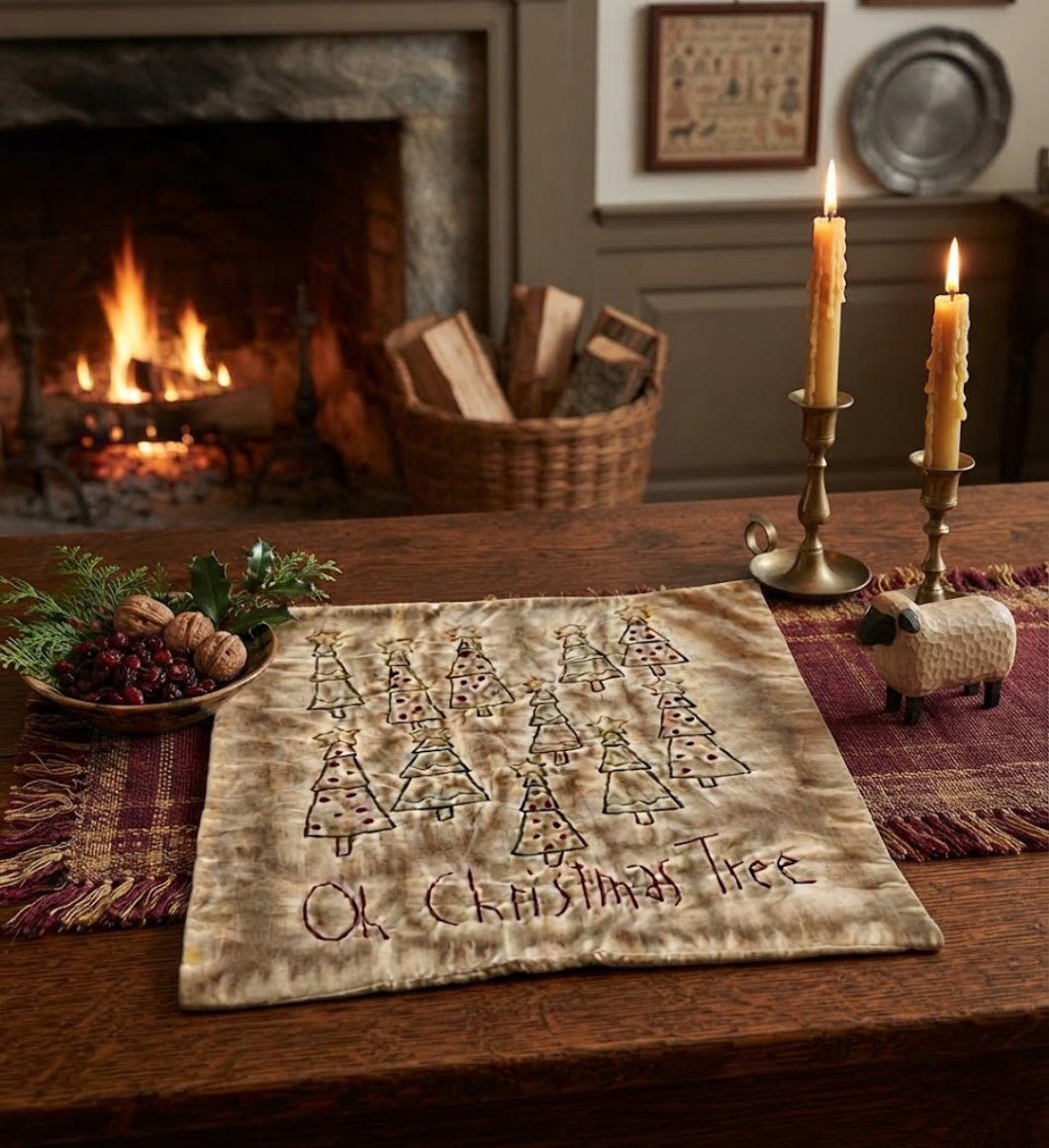 Primitive Handmade Oh Christmas Tree Candle Mat 9" x 8" - The Primitive Pineapple Collection