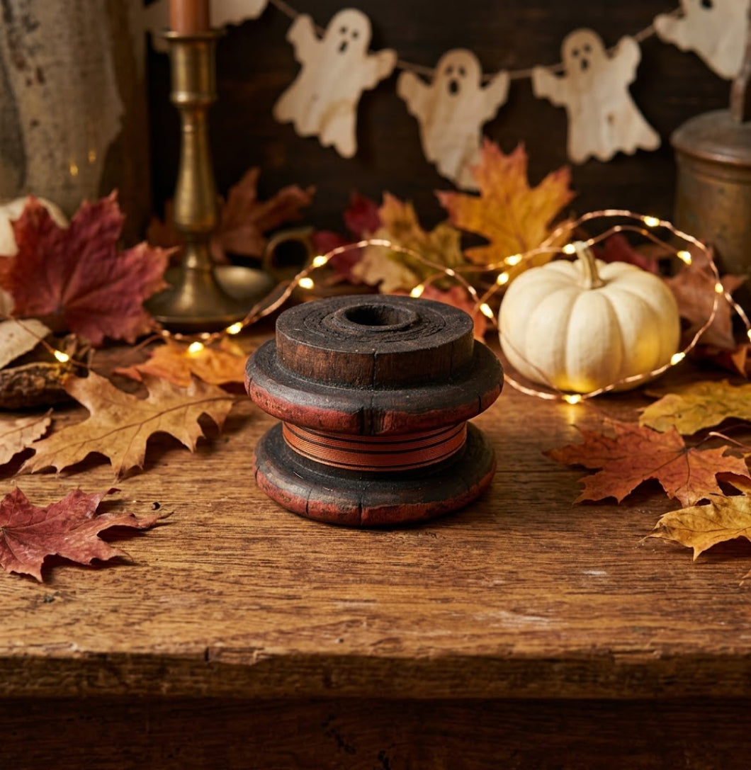 Primitive Wood Spool w/ Halloween Ribbon 4 Designs