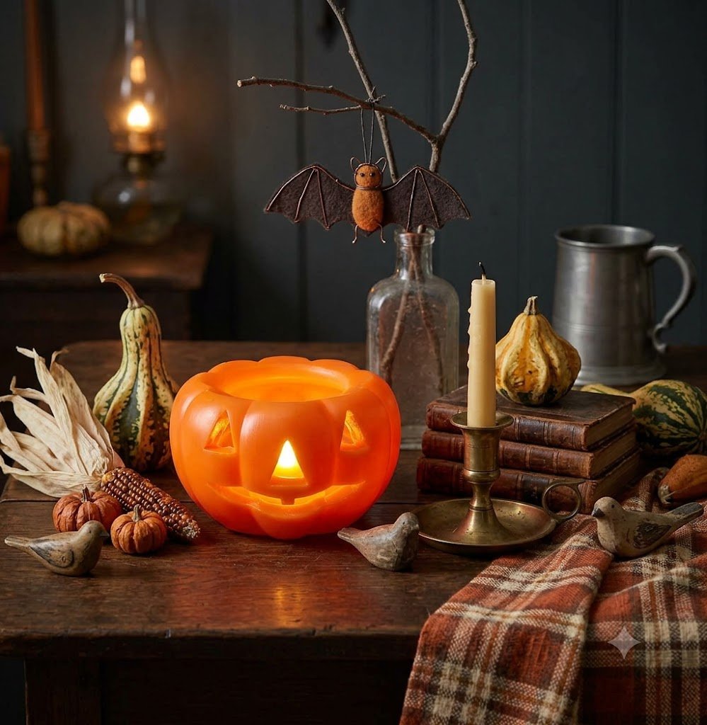 Fall Halloween 5" LED Short Jack O Lantern Candle w/ Timer - The Primitive Pineapple Collection