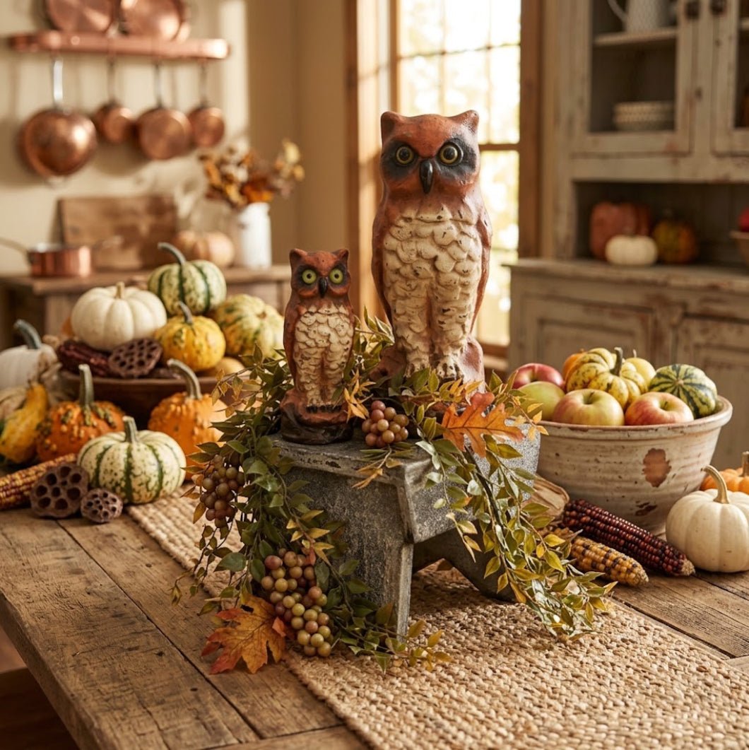 Fall Ragon House Collectable 6” Vintage Owl Centerpiece Figurine - The Primitive Pineapple Collection