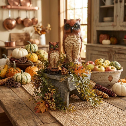 Fall Ragon House Collectable 6” Vintage Owl Centerpiece Figurine - The Primitive Pineapple Collection