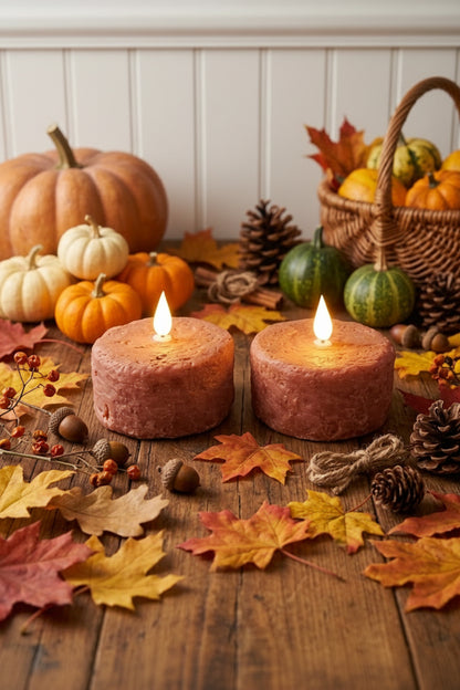 Halloween/ Fall 2 pc Orange Cake LED Tea Lights with Timer