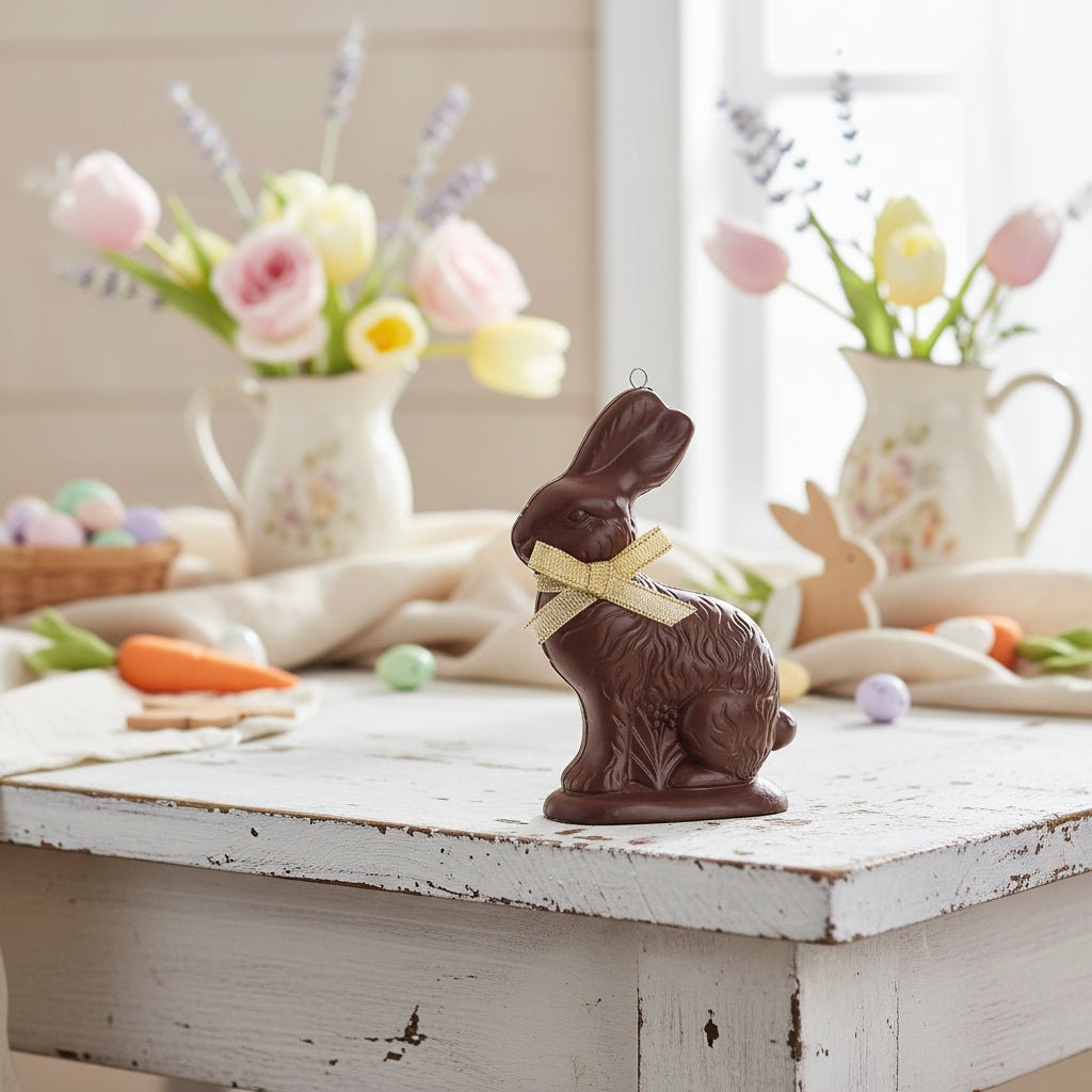 Spring Easter Chocolate Rabbit Ornament 5.9" with Ribbon - The Primitive Pineapple Collection