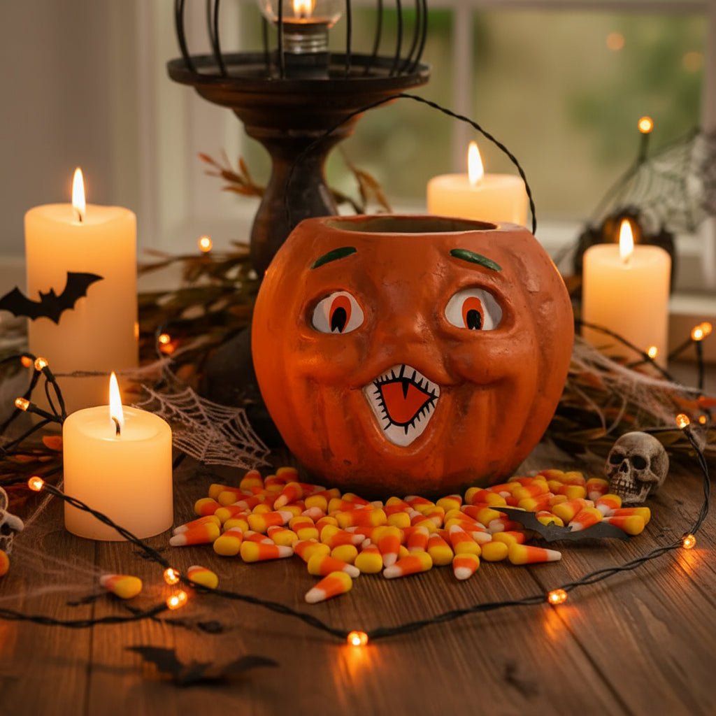 Primitive Halloween Fall Ragon House 7&quot; Orange Jack O Lantern Choir Boy Bucket - The Primitive Pineapple Collection