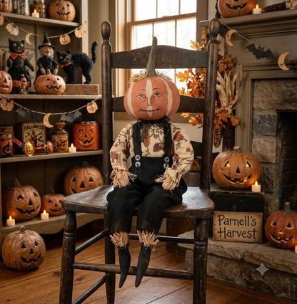 Halloween Folk Art Joe Spencer Parnell Pumpkin Head Boy - The Primitive Pineapple Collection