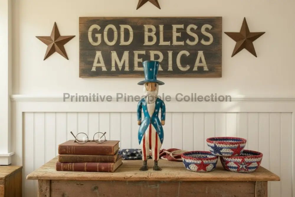 Patriotic Mr. Liberty Figurine | 14" Recycled Metal Folk Art Decor - The Primitive Pineapple Collection