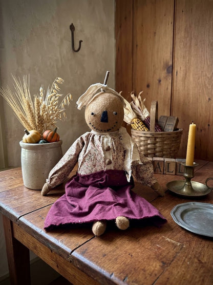 Primitive Fall Halloween Handcrafted 16" Patty Pumpkin Girl Doll