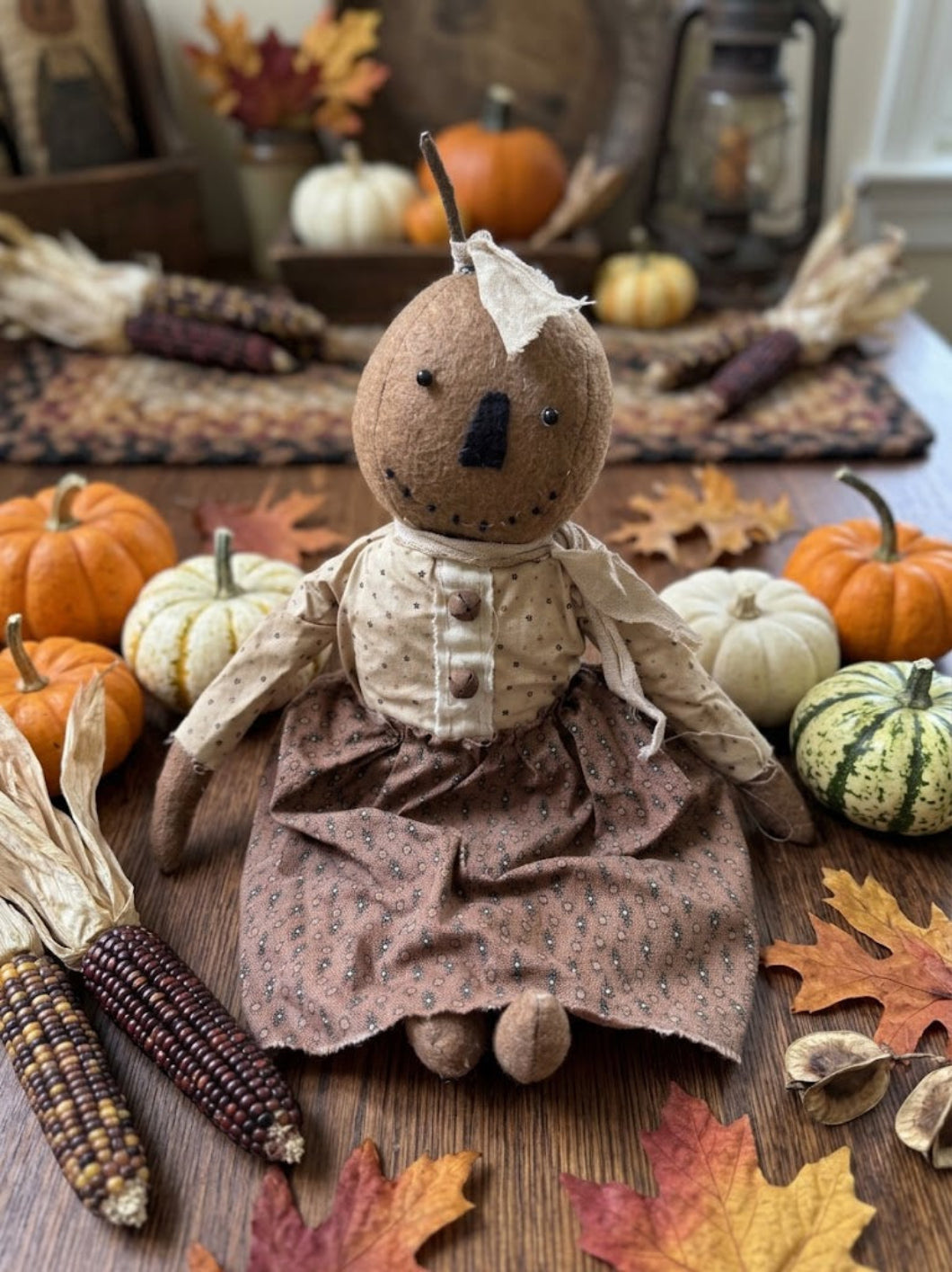 Primitive Fall Halloween Handcrafted 16" Payton Pumpkin Girl Doll