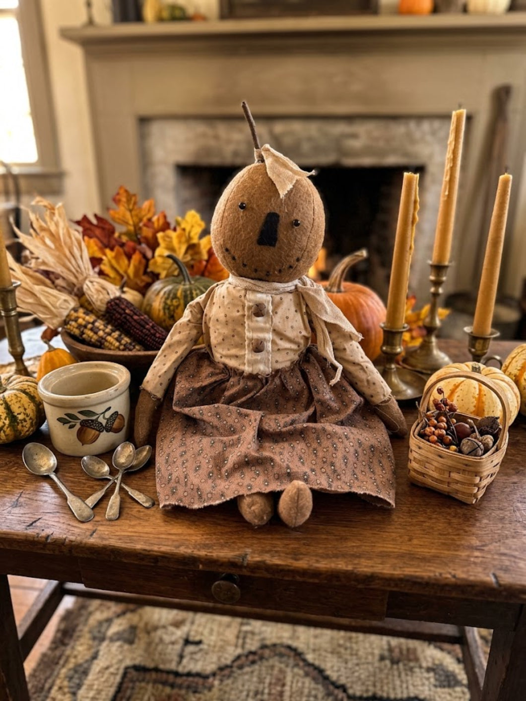 Primitive Fall Halloween Handcrafted 16" Payton Pumpkin Girl Doll