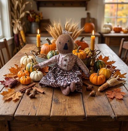 Primitive Fall Halloween Handcrafted 16" Penny Pumpkin Girl Doll