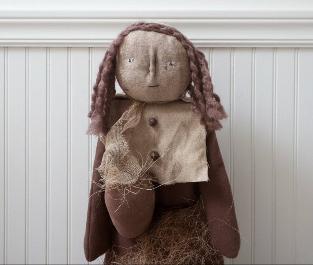 Primitive Handcrafted Thanksgiving Pilgrim Woman w/ Corn Doll on Stand 19" | Folk Art