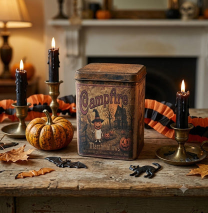 Primitive Handcrafted USA Halloween 6.25" Campfire Jack O Lantern Boy Tin - The Primitive Pineapple Collection