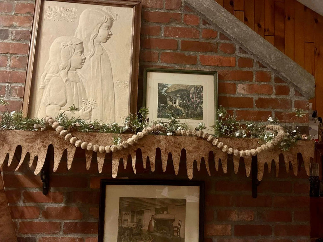 Primitive Colonial 5Ft Handcrafted USA Grungy Pom Pom Garland - The Primitive Pineapple Collection