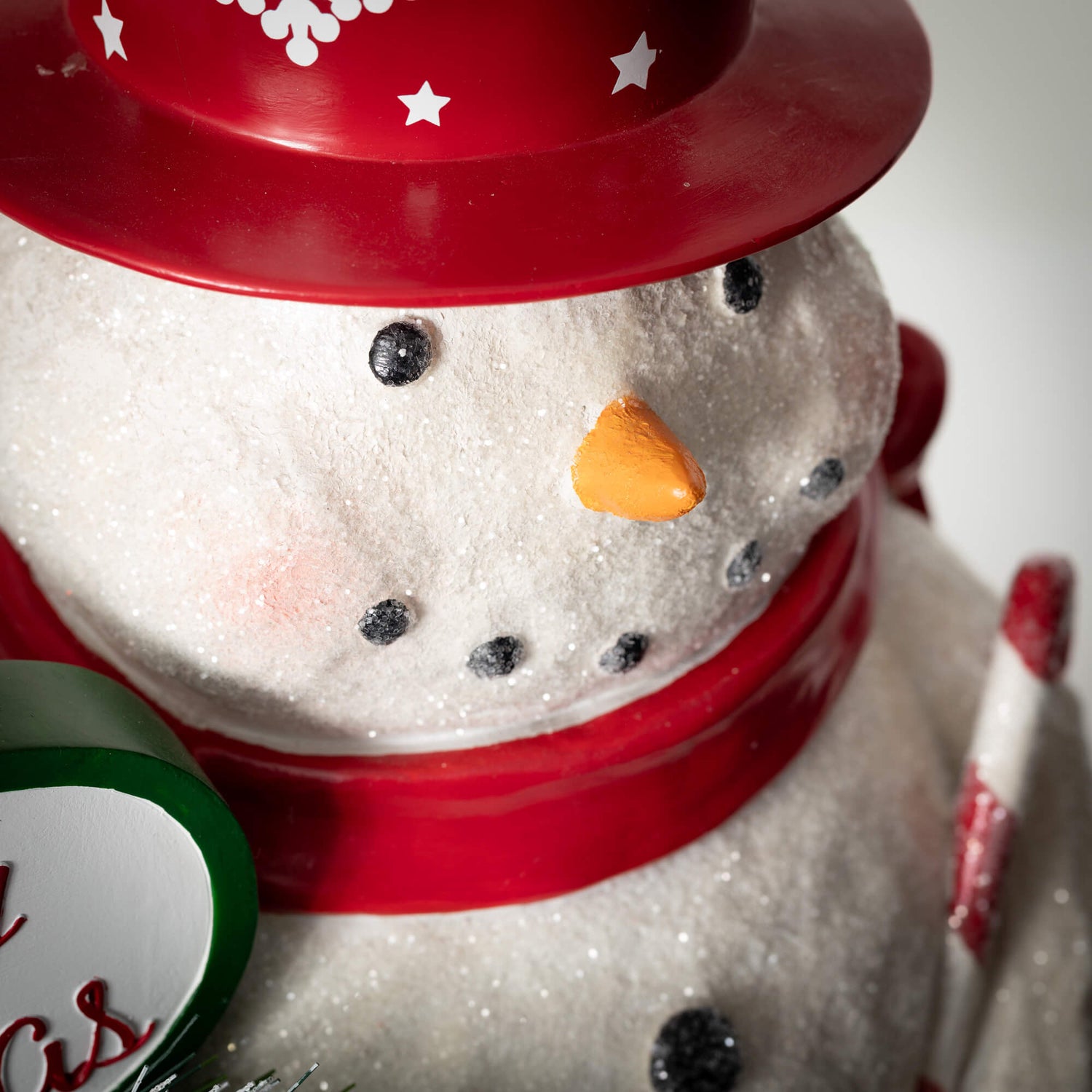 Christmas Jolly Snowman Figurine w/ Candy Cane Sign 18&quot; - The Primitive Pineapple Collection