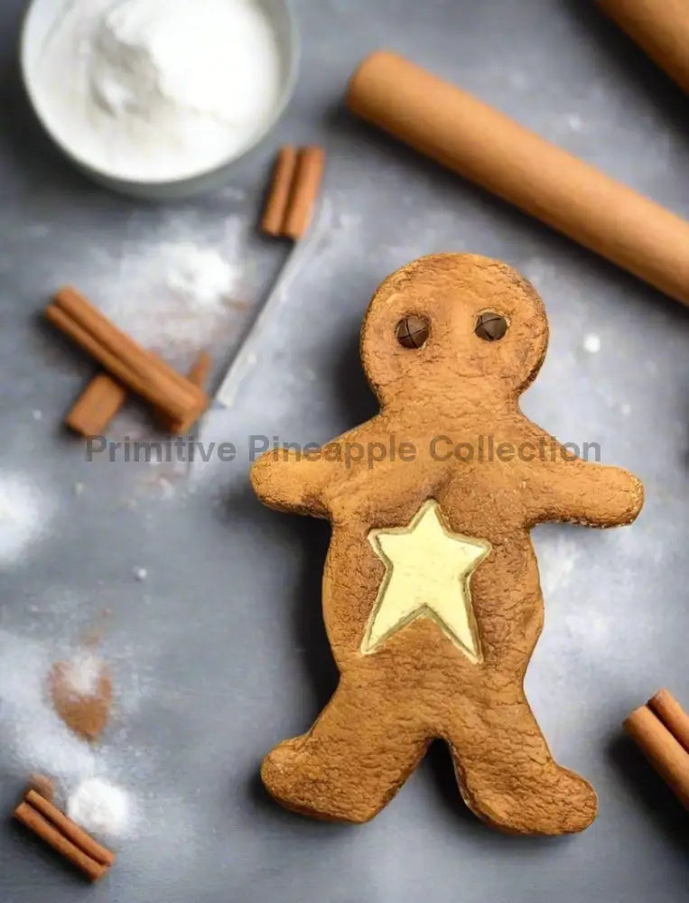 Handmade 6” Primitive Gingerbread Boy w/ Star Rusty Bells Bowl Filler - The Primitive Pineapple Collection