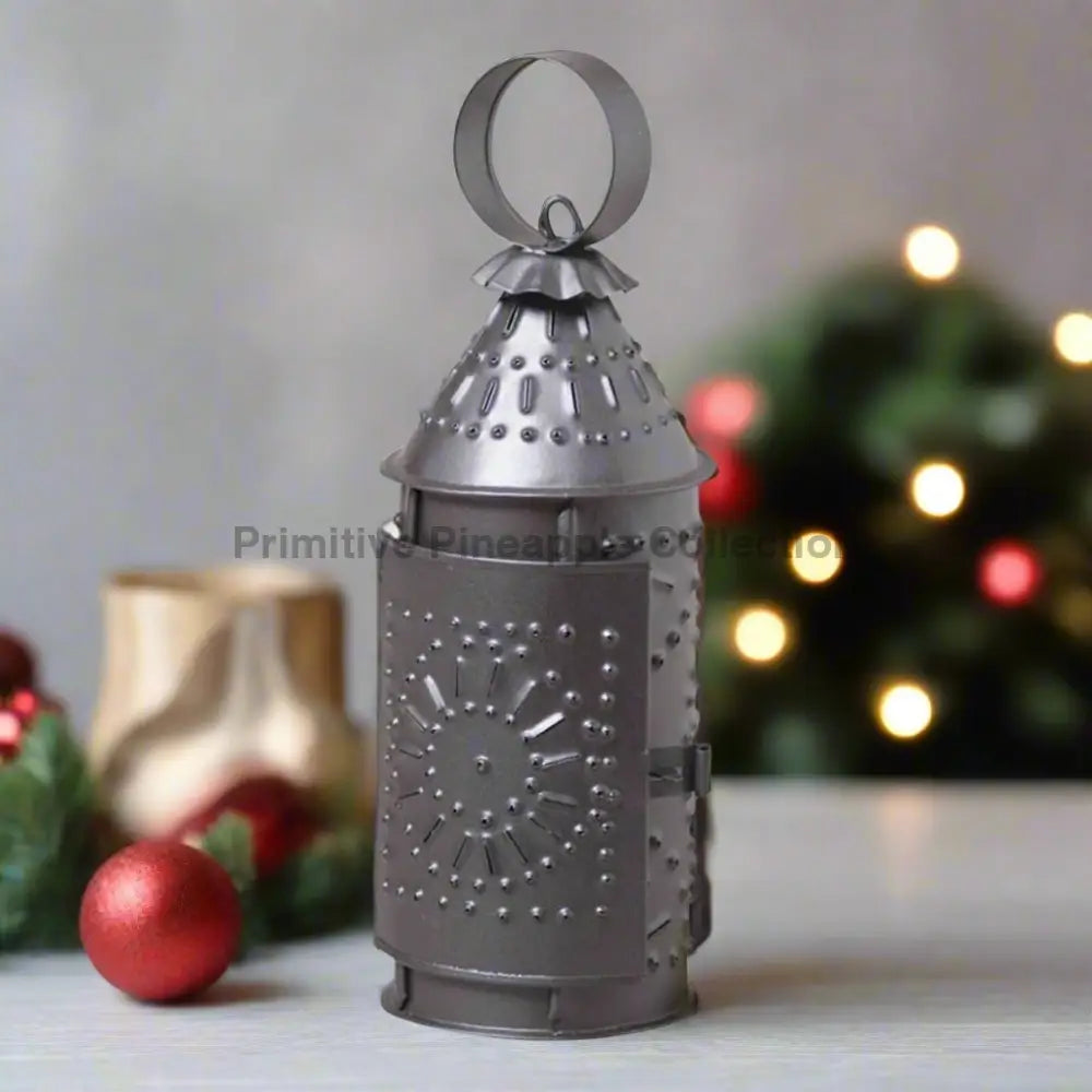Primitive /Colonial 9" Punched Tin Revere Candle Lantern Black - The Primitive Pineapple Collection