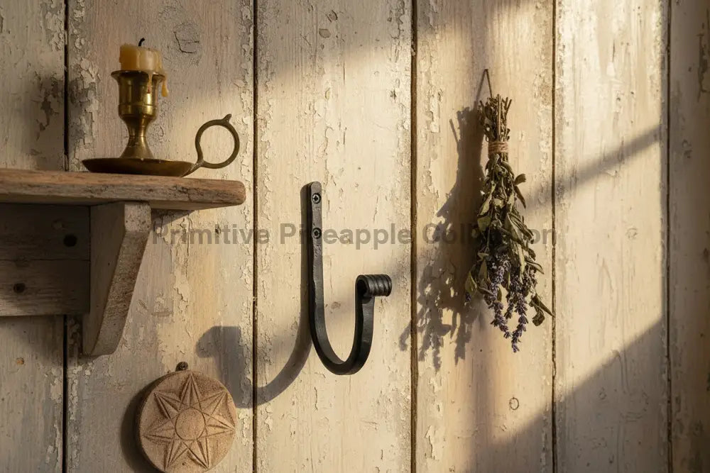Primitive Colonial Wrought Iron 5.25" Railroad Style Black Hook - The Primitive Pineapple Collection