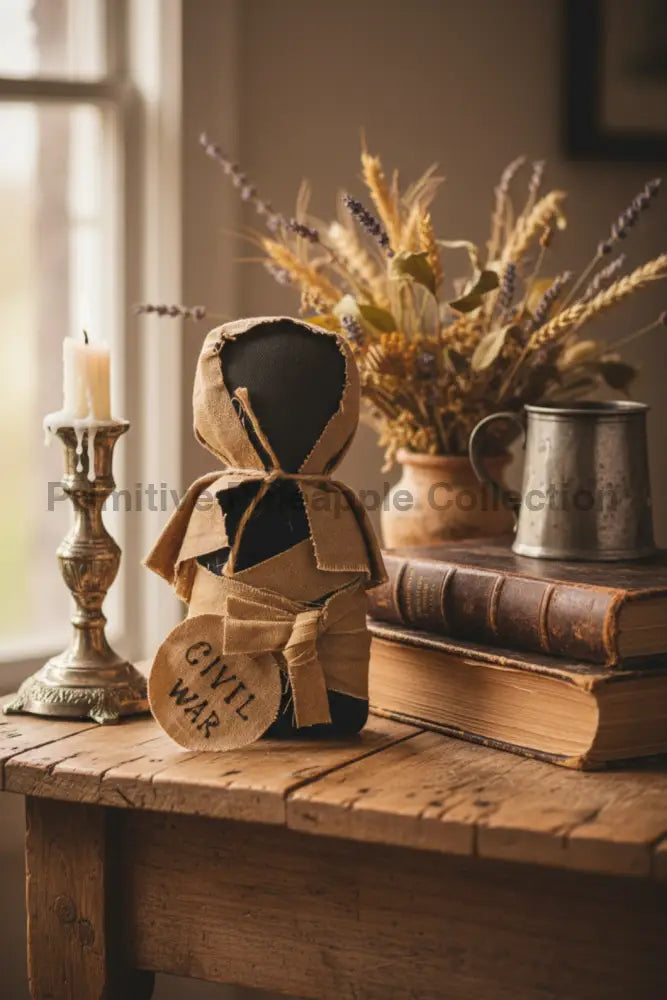 Primitive Early American Folk Art 8"Civil War Doll Black - The Primitive Pineapple Collection