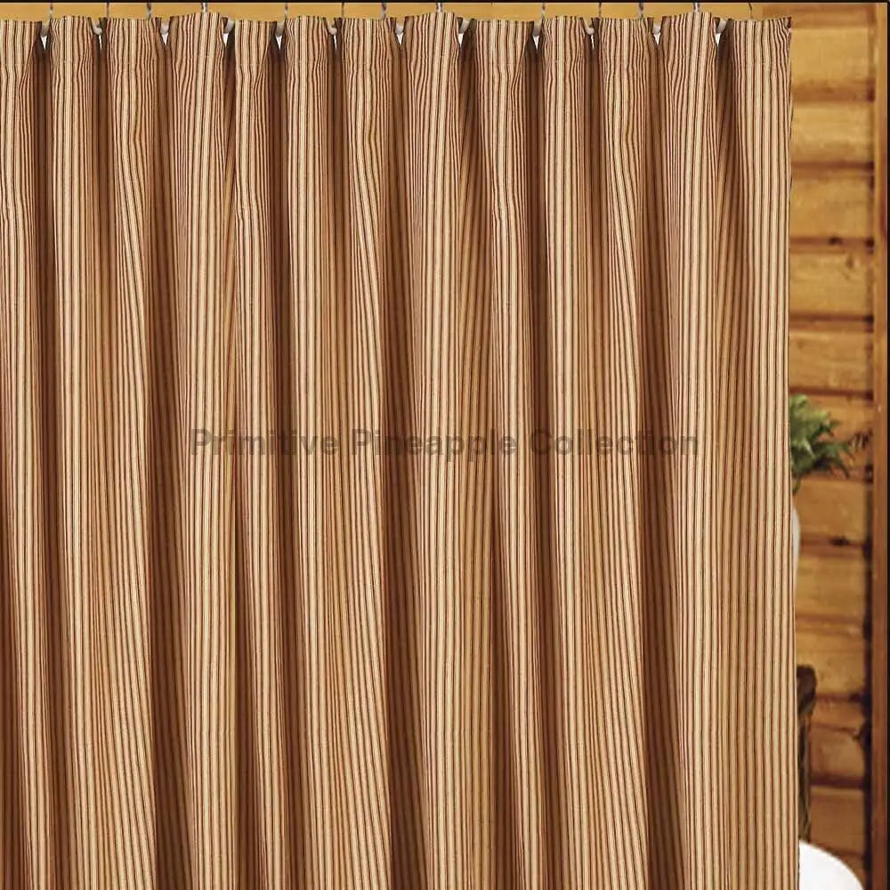 Primitive Farmhouse York Ticking Shower Curtain Barn Red 72" - The Primitive Pineapple Collection