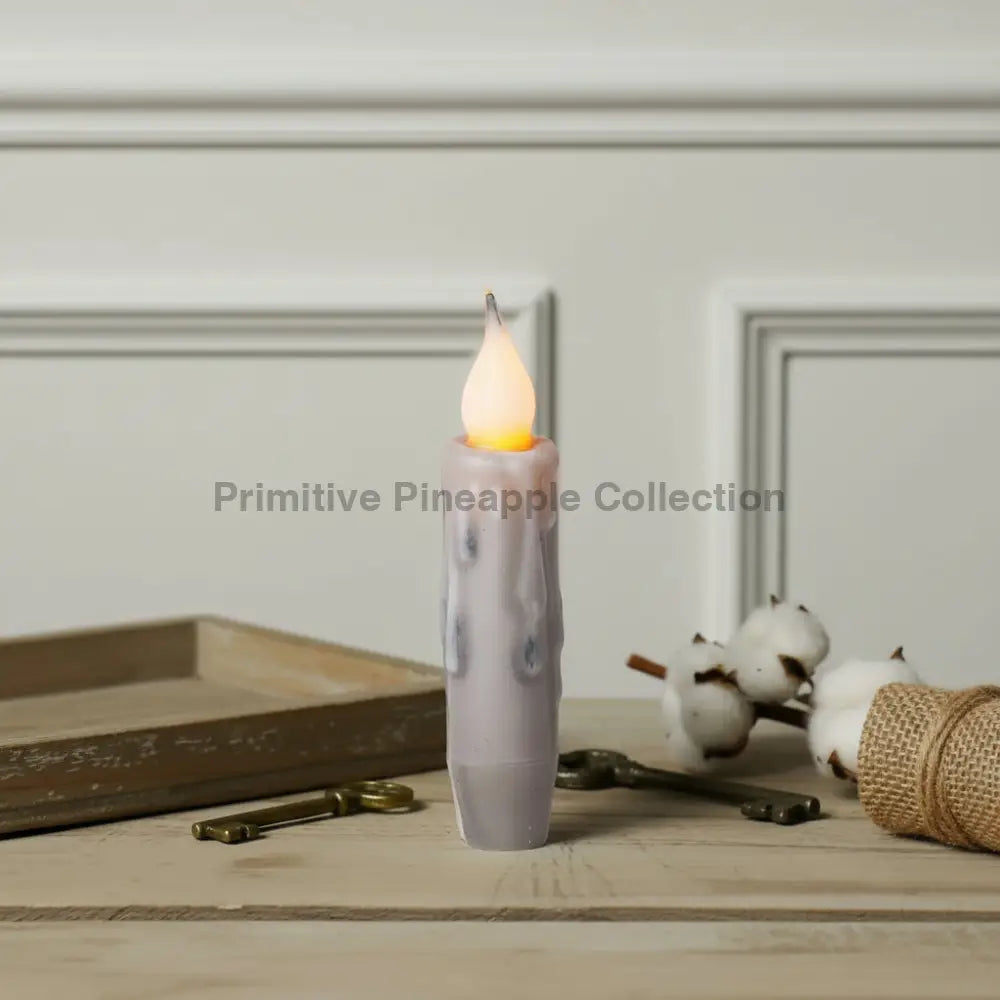 Primitive/Country 4" Battery Operated Gray Taper Candle W/Timer - The Primitive Pineapple Collection