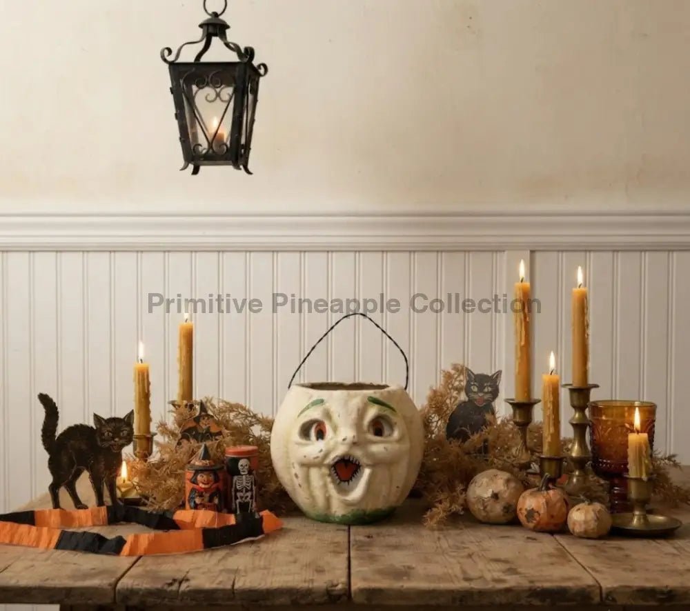 Primitive Halloween Fall Ragon House 5" White Jack O Lantern Choir Boy Bucket - The Primitive Pineapple Collection