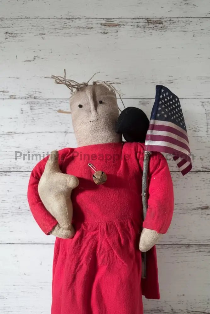 Primitive Handcrafted Hanging Patriotic Americana Patsy Doll w/ Flag 24" - The Primitive Pineapple Collection