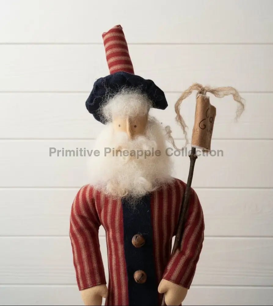 Primitive Handcrafted Hanging Patriotic Americana Striped Uncle Sam Doll w/ Flag 18" - The Primitive Pineapple Collection