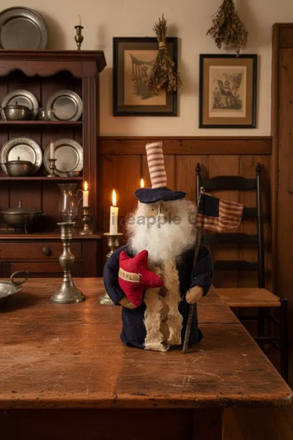 Primitive Handcrafted Patriotic Americana 1776 Uncle Sam Stump Doll w/ Flag - The Primitive Pineapple Collection