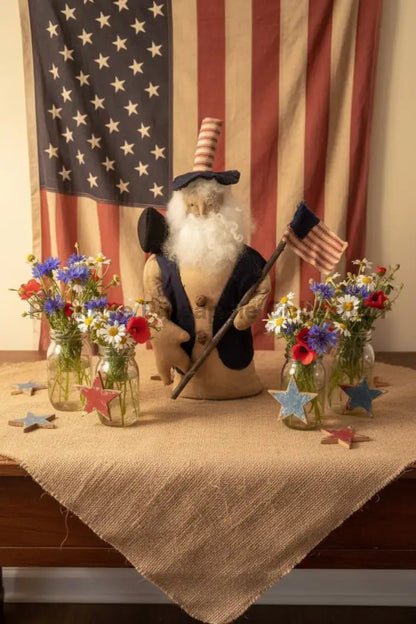 Primitive Handcrafted Patriotic Americana Uncle Sam Stump Doll w/ Flag and Crow - The Primitive Pineapple Collection