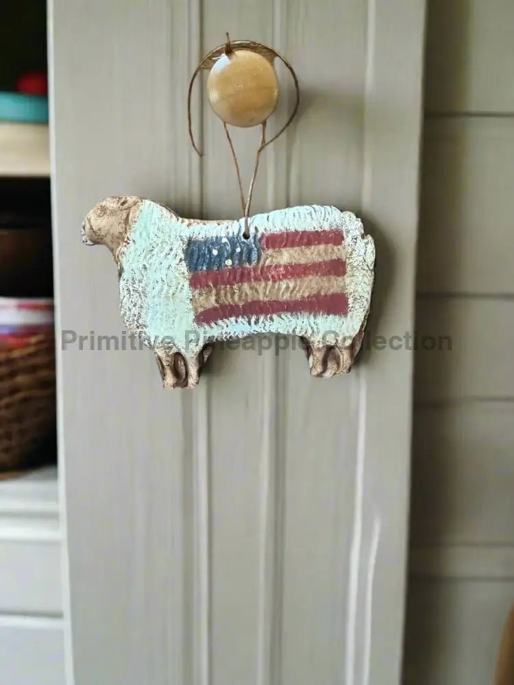 Primitive Handcrafted USA Americans Folk Art Sheep Ornament 4" - The Primitive Pineapple Collection