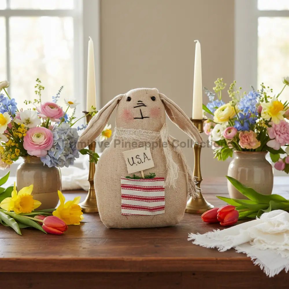 Primitive Handmade USA Spring Bunny/Rabbit Shelf Tuck 5" Farmhouse Folk Art - The Primitive Pineapple Collection