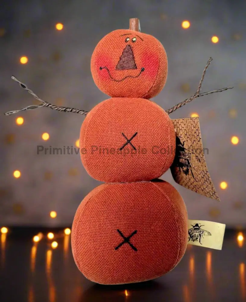 Primitive Honey and Me Halloween Fabric Jack-O-Lantern Ornament 51/2" - The Primitive Pineapple Collection