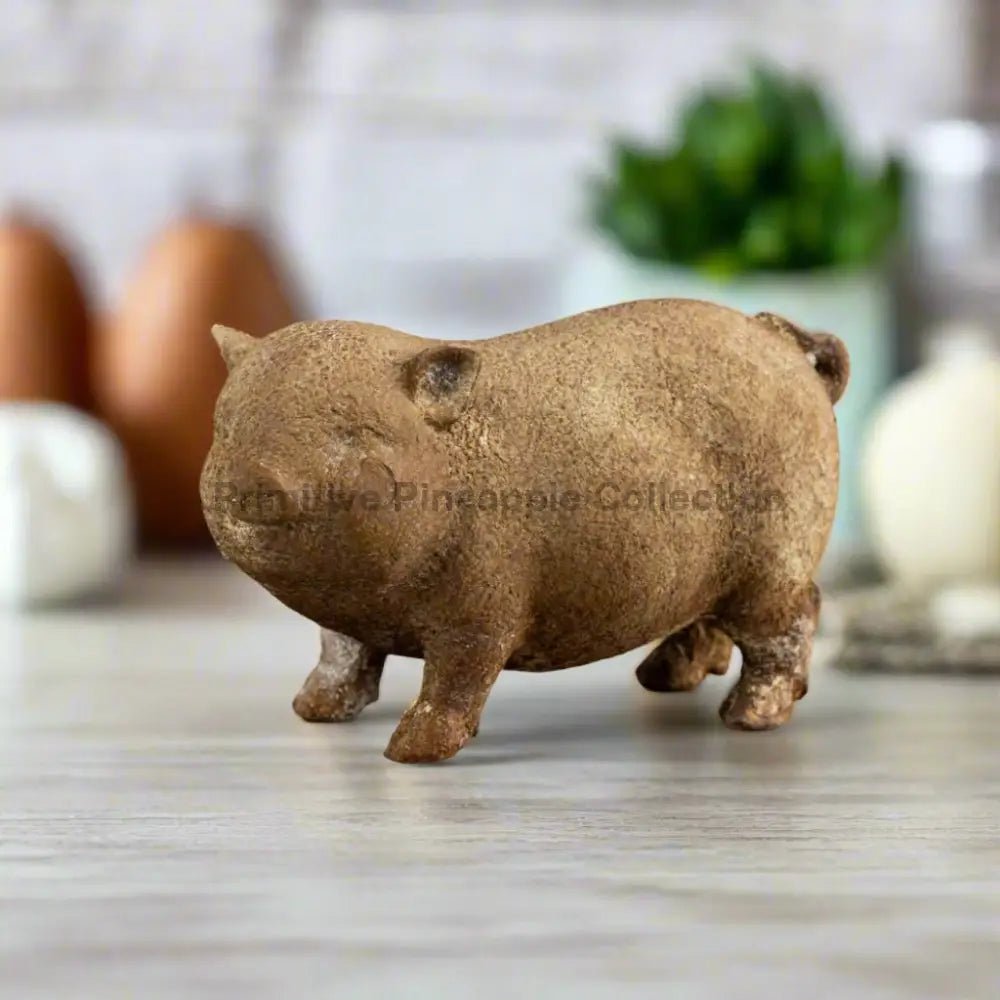 Primitive Ragon House 6.75" Cement Pig Figurine - The Primitive Pineapple Collection