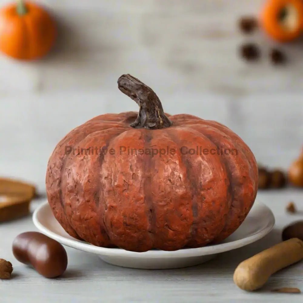 Primitive Ragon House Halloween Fall 12" x 9" Life Size Orange Pumpkin - The Primitive Pineapple Collection