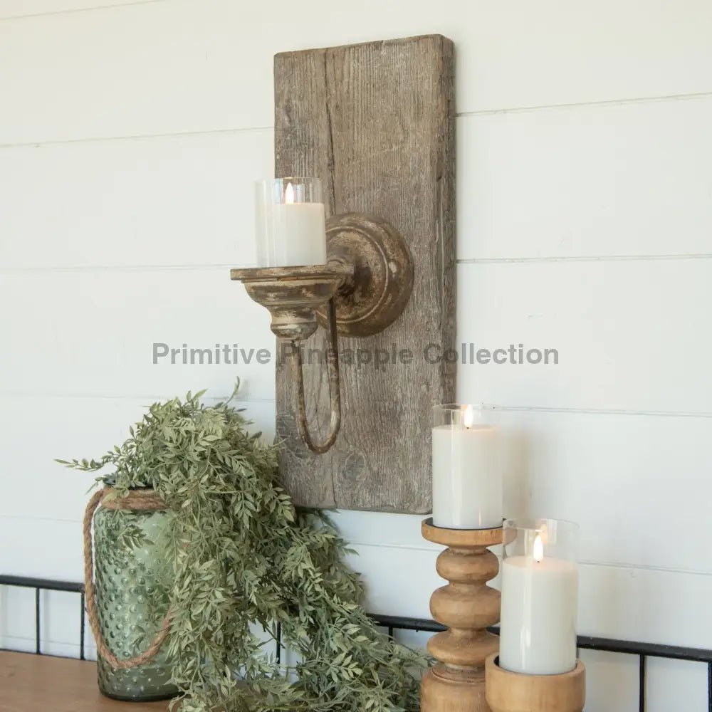 Primitive Ragon House Rustic Wood Wall Sconce 21.25" - The Primitive Pineapple Collection