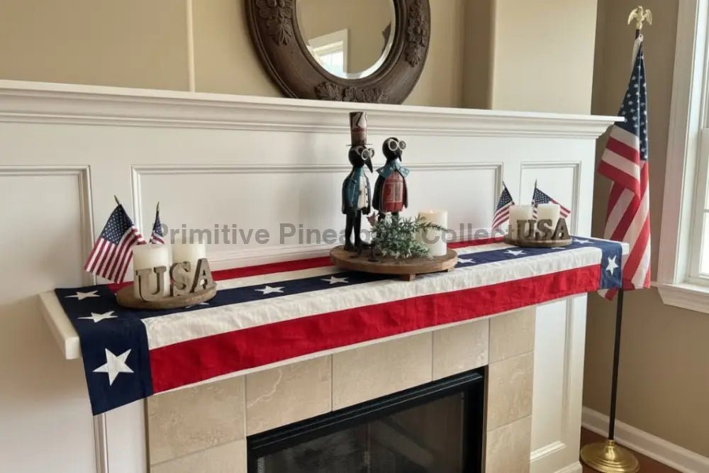 Primitive Vintage Look Extra Long American Flag Runner 96" - The Primitive Pineapple Collection