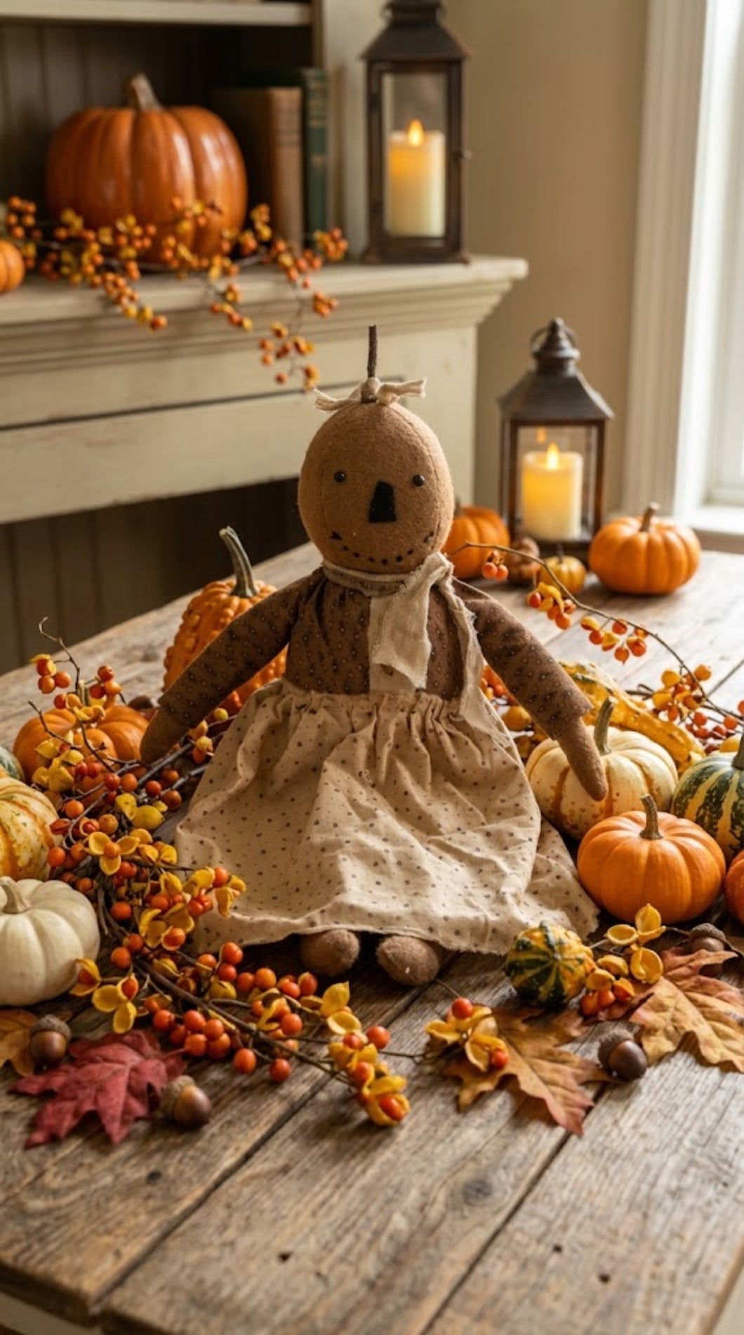 Primitive Fall Halloween Handcrafted 16" Prudence Pumpkin Girl Doll