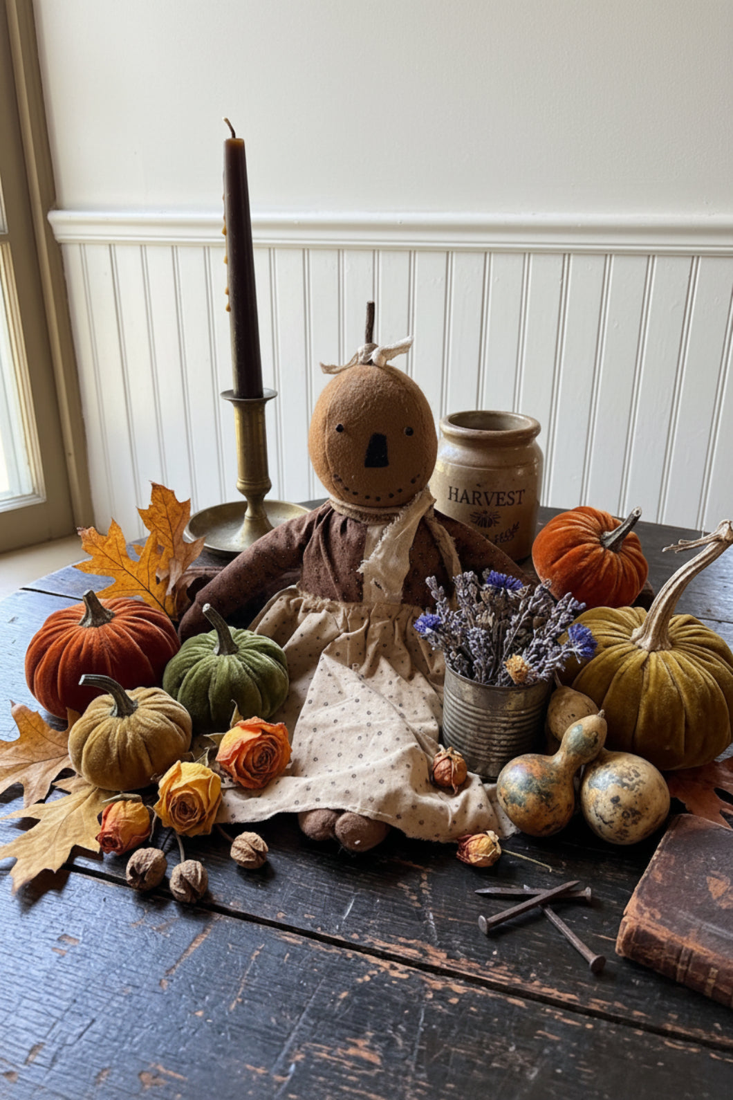 Primitive Fall Halloween Handcrafted 16" Prudence Pumpkin Girl Doll