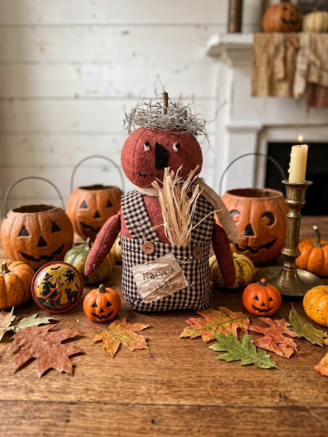 Primitive Fall Halloween Handcrafted 13" Percy Pumpkin Boy Stump Doll