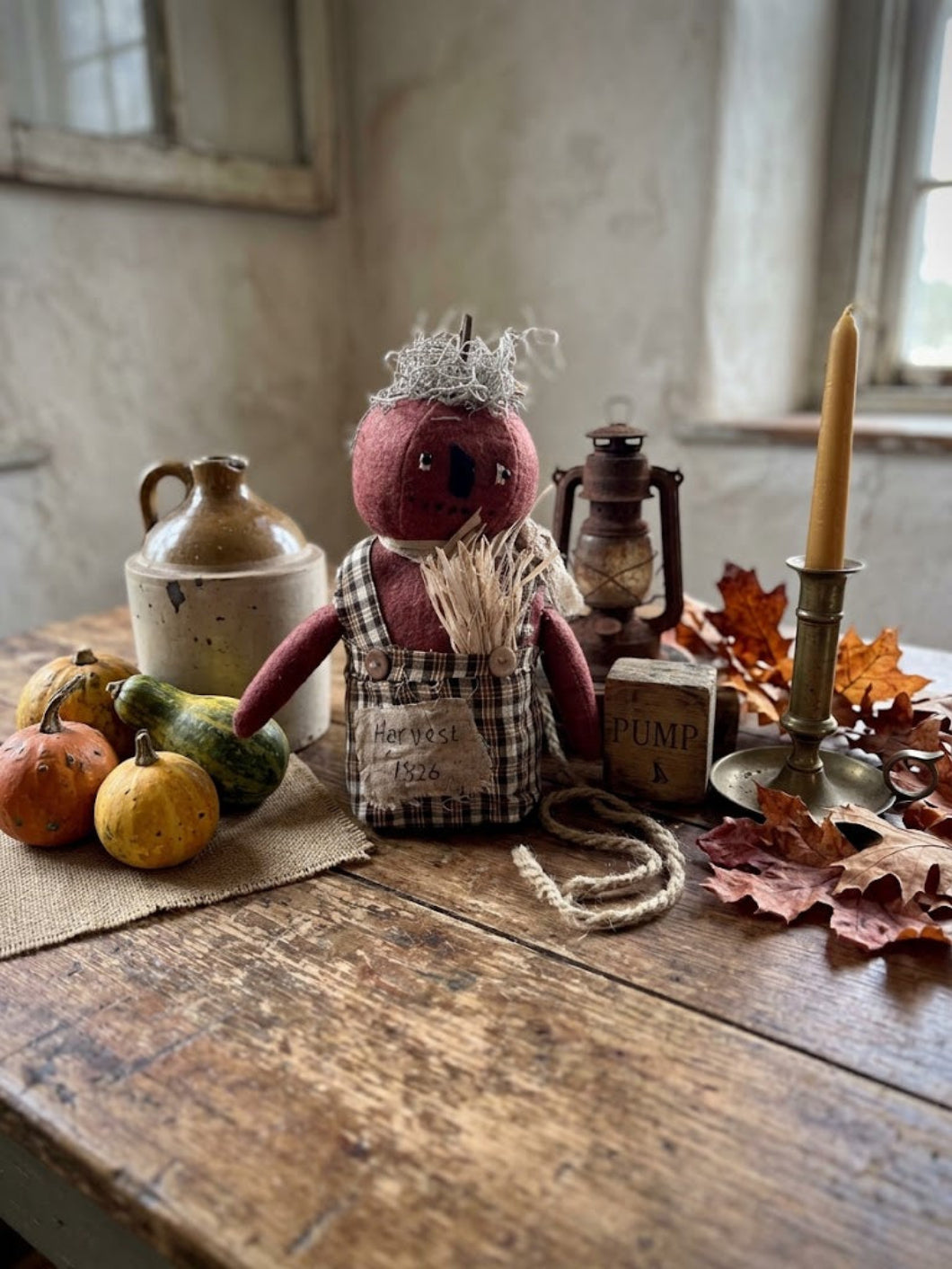 Primitive Fall Halloween Handcrafted 13" Porter Pumpkin Boy Stump Doll