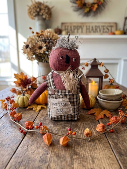 Primitive Fall Halloween Handcrafted 13" Porter Pumpkin Boy Stump Doll